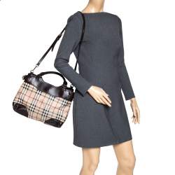 Pre Owned Burberry Brown Haymarket Check Coated Canvas and Leather Hartham Shoulder Bag