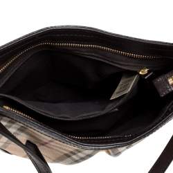 Pre Owned Burberry Brown Haymarket Check Coated Canvas and Leather Hartham Shoulder Bag