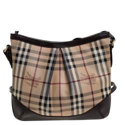 Pre Owned Burberry Brown Haymarket Check Coated Canvas and Leather Hartham Shoulder Bag