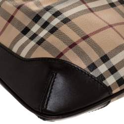 Pre Owned Burberry Brown Haymarket Check Coated Canvas and Leather Hartham Shoulder Bag