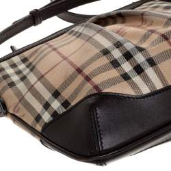 Pre Owned Burberry Brown Haymarket Check Coated Canvas and Leather Hartham Shoulder Bag