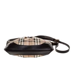 Pre Owned Burberry Brown Haymarket Check Coated Canvas and Leather Hartham Shoulder Bag