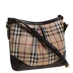 Pre Owned Burberry Brown Haymarket Check Coated Canvas and Leather Hartham Shoulder Bag
