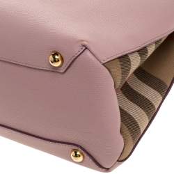 مملوكة مسبقًا Burberry Pink Leather and House Check Fabric Medium Banner Tote