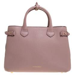 مملوكة مسبقًا Burberry Pink Leather and House Check Fabric Medium Banner Tote