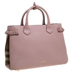 مملوكة مسبقًا Burberry Pink Leather and House Check Fabric Medium Banner Tote