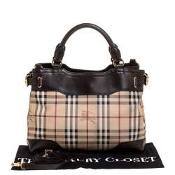 Burberry Dark Brown/Beige Haymarket Check Coated Canvas and Leather Shoulder Bag