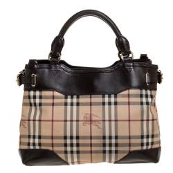 Burberry Dark Brown/Beige Haymarket Check Coated Canvas and Leather Shoulder Bag