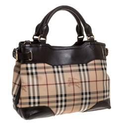 Burberry Dark Brown/Beige Haymarket Check Coated Canvas and Leather Shoulder Bag