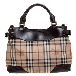 Burberry Dark Brown/Beige Haymarket Check Coated Canvas and Leather Shoulder Bag