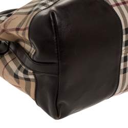 Burberry Dark Brown/Beige Haymarket Check Coated Canvas and Leather Shoulder Bag