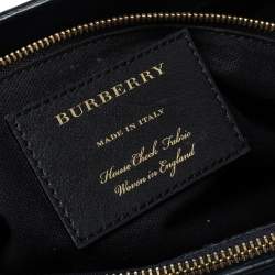 Pre Owned Burberry Blue Leather and House Check Fabric Medium Banner Tote