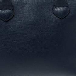 Pre Owned Burberry Blue Leather and House Check Fabric Medium Banner Tote