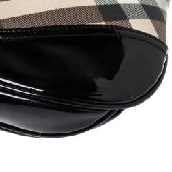 Pre Owned Burberry Black/Beige Nova Check PVC and Patent Leather Large Brooke Hobo