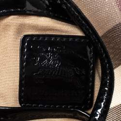 Pre Owned Burberry Black/Beige Nova Check PVC and Patent Leather Large Brooke Hobo