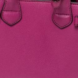Pre Owned Burberry Magenta Leather and House Check Canavs Baby Banner Tote