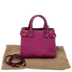 Pre Owned Burberry Magenta Leather and House Check Canavs Baby Banner Tote