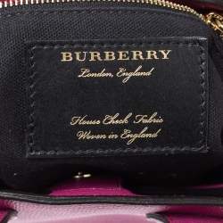Pre Owned Burberry Magenta Leather and House Check Canavs Baby Banner Tote
