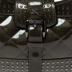Pre Owned Burberry Olive Green Patent Leather Studded Brooke Hobo