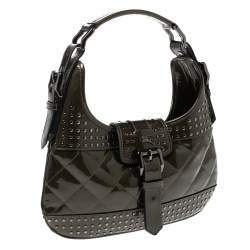 Pre Owned Burberry Olive Green Patent Leather Studded Brooke Hobo