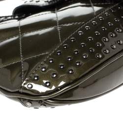 Pre Owned Burberry Olive Green Patent Leather Studded Brooke Hobo