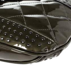 Pre Owned Burberry Olive Green Patent Leather Studded Brooke Hobo