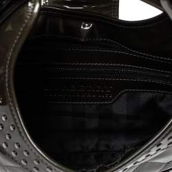 Pre Owned Burberry Olive Green Patent Leather Studded Brooke Hobo
