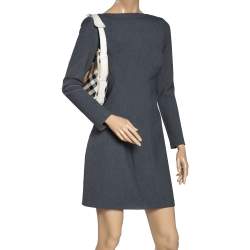 Pre Owned Burberry White Nova Check Coated Canvas and Leather Small Barton Hobo