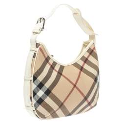 Pre Owned Burberry White Nova Check Coated Canvas and Leather Small Barton Hobo