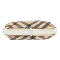 Pre Owned Burberry White Nova Check Coated Canvas and Leather Small Barton Hobo