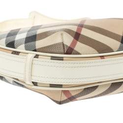 Pre Owned Burberry White Nova Check Coated Canvas and Leather Small Barton Hobo