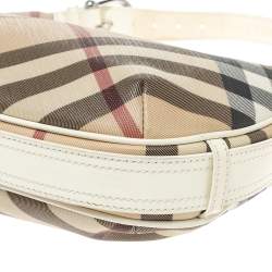 Pre Owned Burberry White Nova Check Coated Canvas and Leather Small Barton Hobo