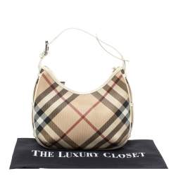 Pre Owned Burberry White Nova Check Coated Canvas and Leather Small Barton Hobo