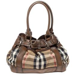 Pre Owned Burberry Brown House Check Canvas and Leather Large Beaton Tote