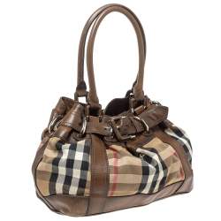 Pre Owned Burberry Brown House Check Canvas and Leather Large Beaton Tote