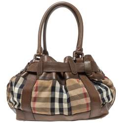 Pre Owned Burberry Brown House Check Canvas and Leather Large Beaton Tote