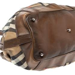 Pre Owned Burberry Brown House Check Canvas and Leather Large Beaton Tote