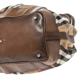Pre Owned Burberry Brown House Check Canvas and Leather Large Beaton Tote