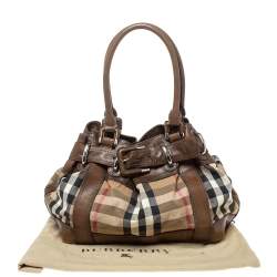 Pre Owned Burberry Brown House Check Canvas and Leather Large Beaton Tote