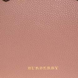 Pre Owned Burberry Blush Pink Leather and House Check Canvas Small Banner Tote