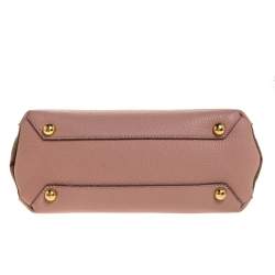 Pre Owned Burberry Blush Pink Leather and House Check Canvas Small Banner Tote