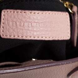 Pre Owned Burberry Blush Pink Leather and House Check Canvas Small Banner Tote