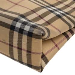 Pre Owned Burberry Beige/Black House Check Coated Canvas and Leather Small Tote