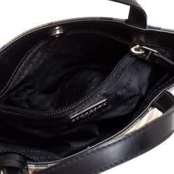 Pre Owned Burberry Beige/Black House Check Coated Canvas and Leather Small Tote