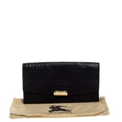 Pre Owned Burberry Black Embossed Check Leather Continental Wallet