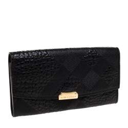 Pre Owned Burberry Black Embossed Check Leather Continental Wallet