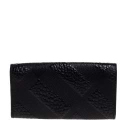 Pre Owned Burberry Black Embossed Check Leather Continental Wallet