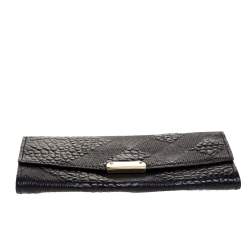 Pre Owned Burberry Black Embossed Check Leather Continental Wallet