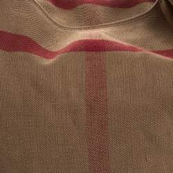 Pre Owned Burberry Red/Beige Supernova Check Canvas and Leather Ashby Hobo