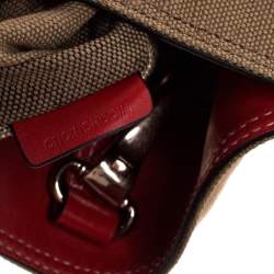 Pre Owned Burberry Red/Beige Supernova Check Canvas and Leather Ashby Hobo